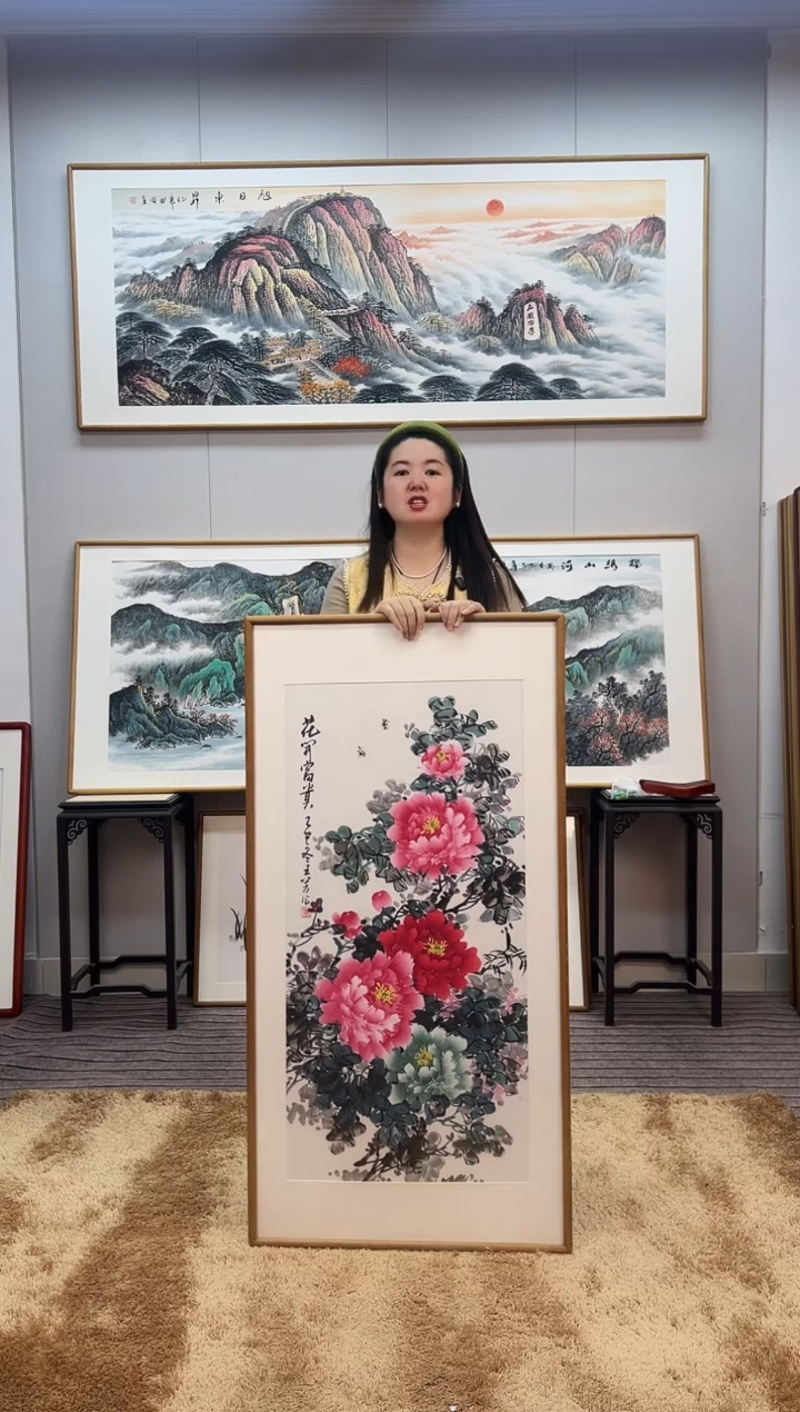 国画手绘牡丹122*62尺寸