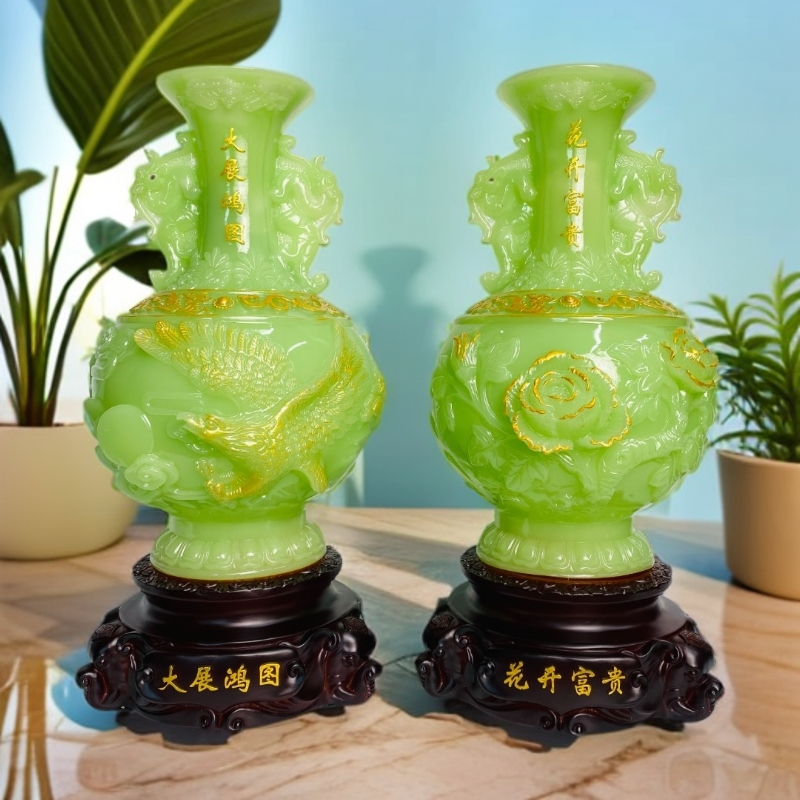 旺旺【花开富贵 大展鸿图】花瓶高档中式客厅玄关装饰品乔迁礼品