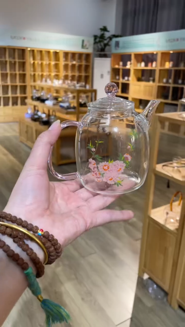 手工艺品玻璃秦权壶粉色桃花