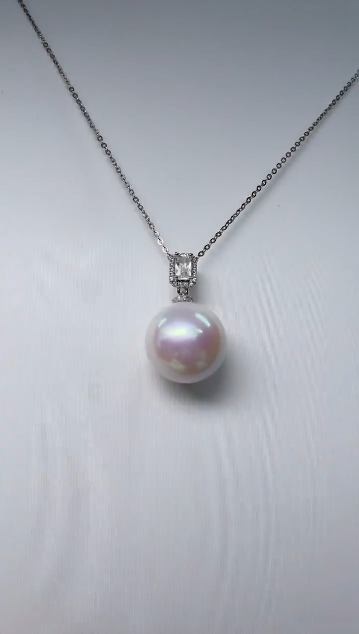 吊坠(赠链)银S925镶嵌淡水珍珠白珠吊坠