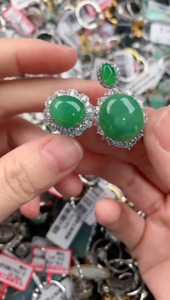 银S925镶嵌戒指翡翠555---10