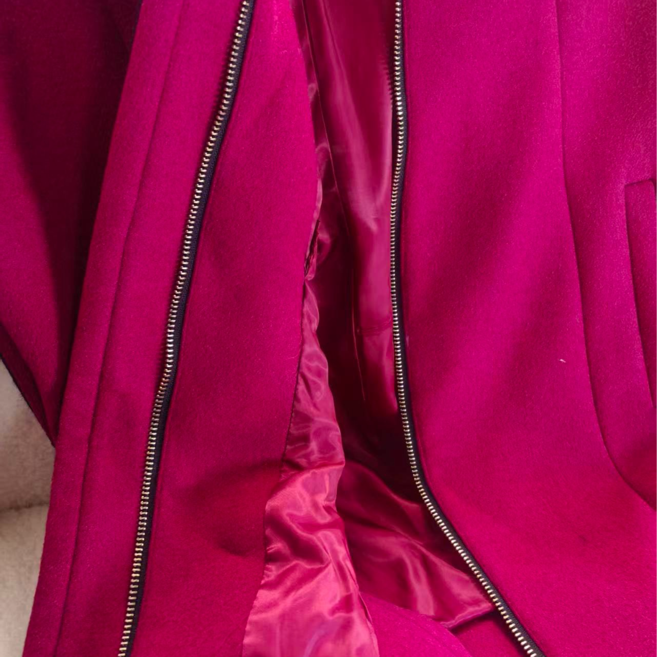 佐尔美新品春秋秋冬季毛呢外套女呢子大衣中长款羊毛E44ZH79红色