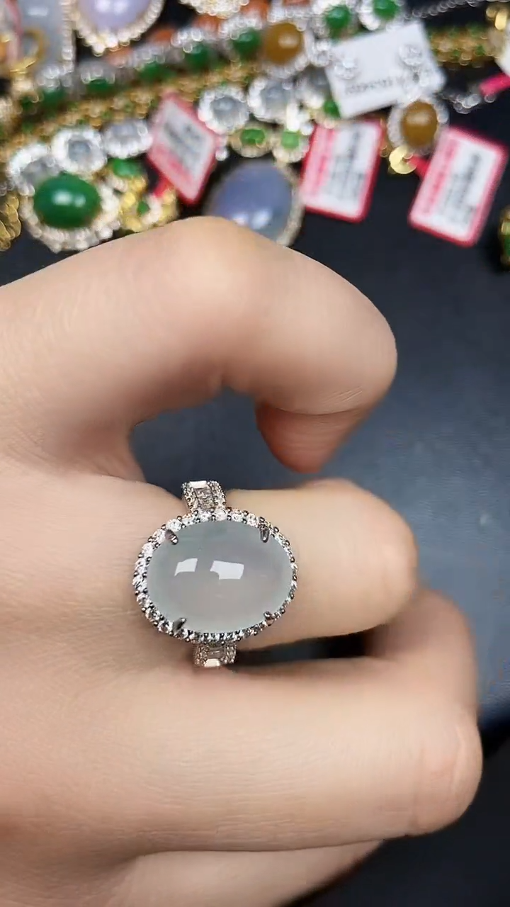 银S925镶嵌戒指翡翠7400
