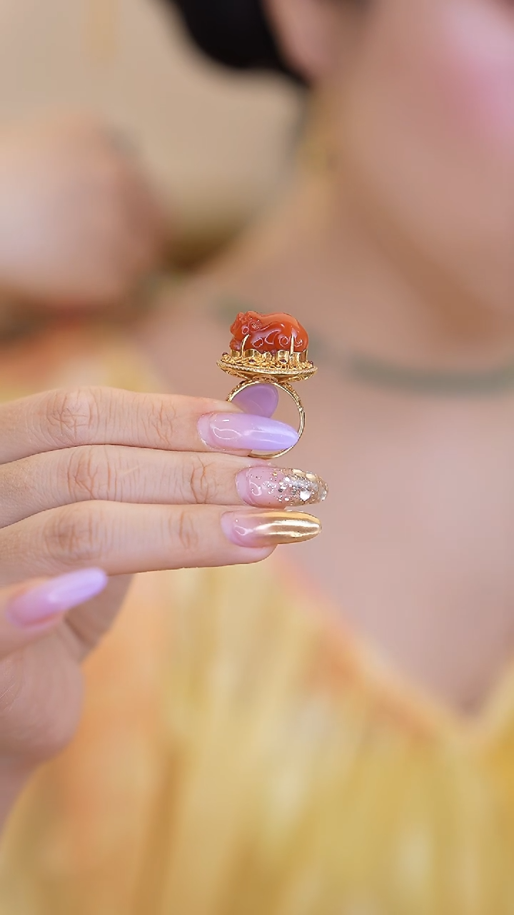 【闪购商品】南红玛瑙貔貅戒指18K金镶嵌ZS