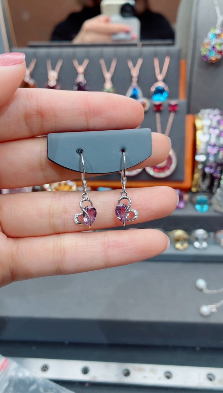 银S925镶嵌耳饰水晶水晶耳饰