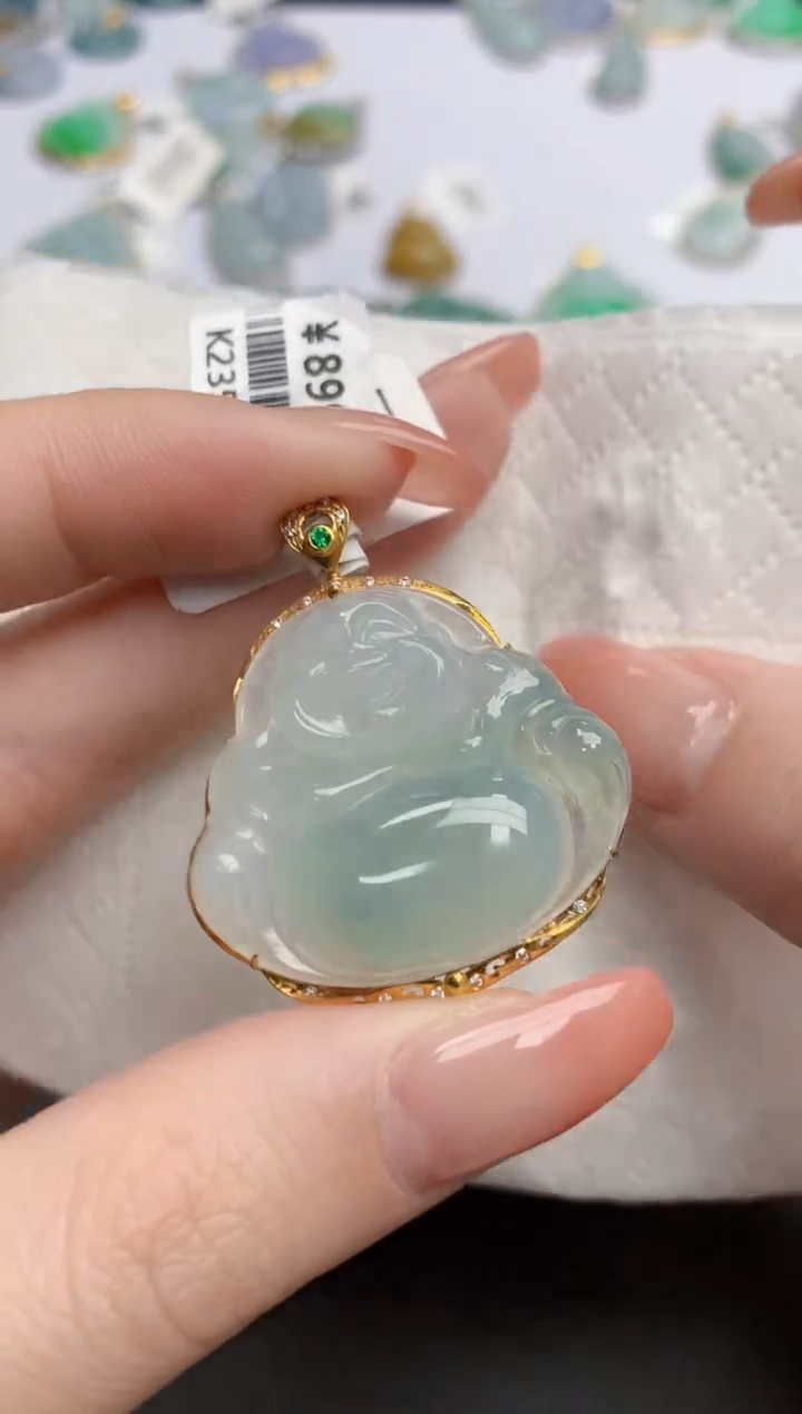 【闪购商品】翡翠颈饰18K金镶嵌天然缅甸翡翠A货