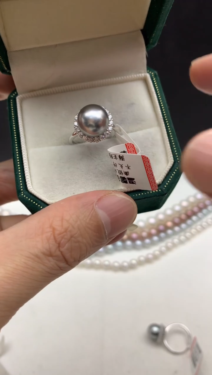 银S925镶嵌ff海水珍珠大溪地戒指10~11mm