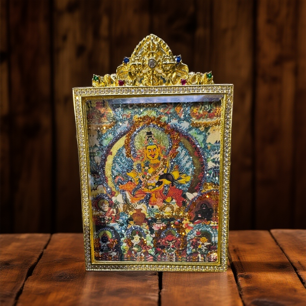 纯手绘描金财神唐卡绘画作品直播间高货定制