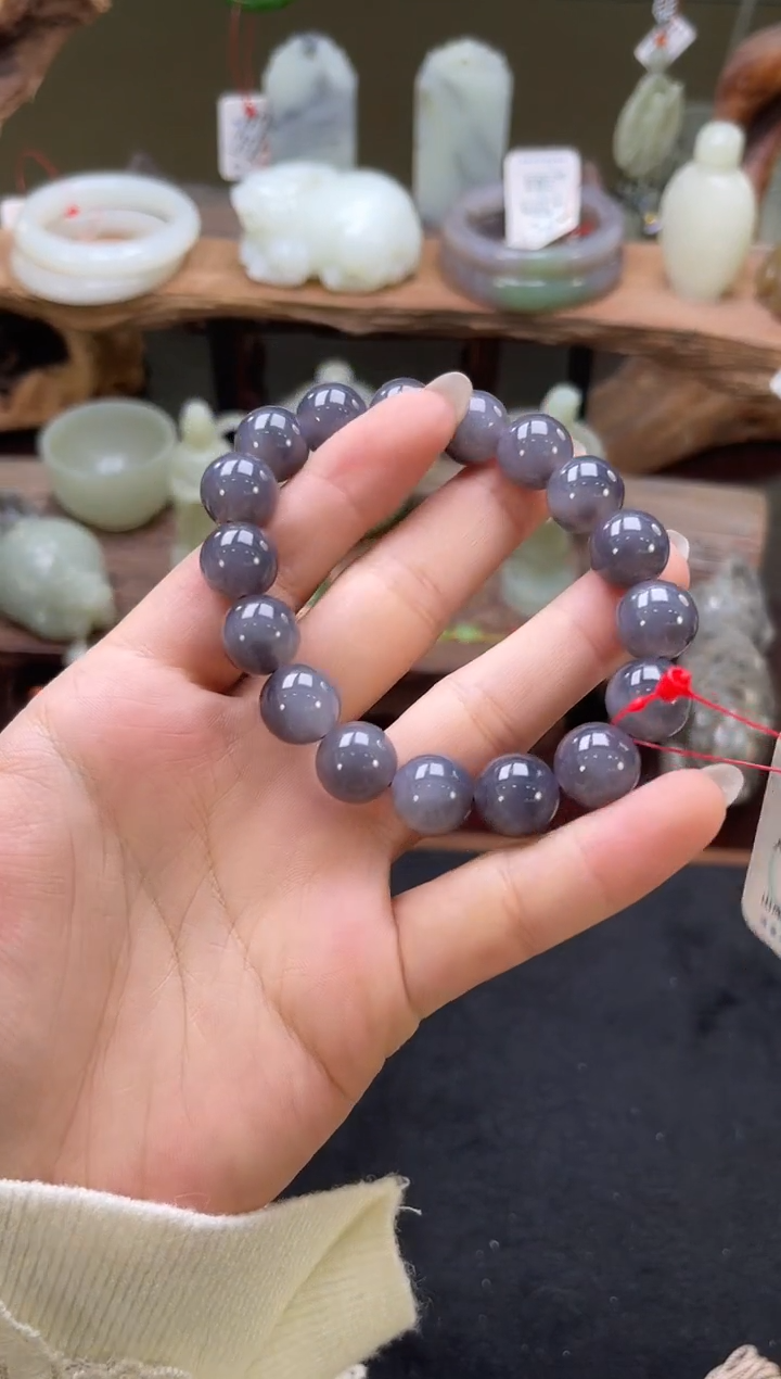 【闪购商品】和田玉未镶嵌手串卡12青海烟紫 圆珠 9007295