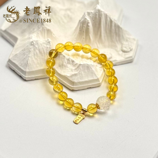 老鳯祥老鳯祥【上上签】黄水晶白水晶雕刻手串标6099
