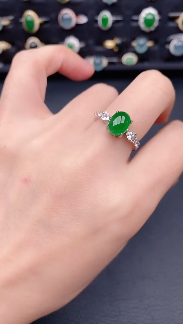 银S925镶嵌戒指翡翠天然a货翡翠336