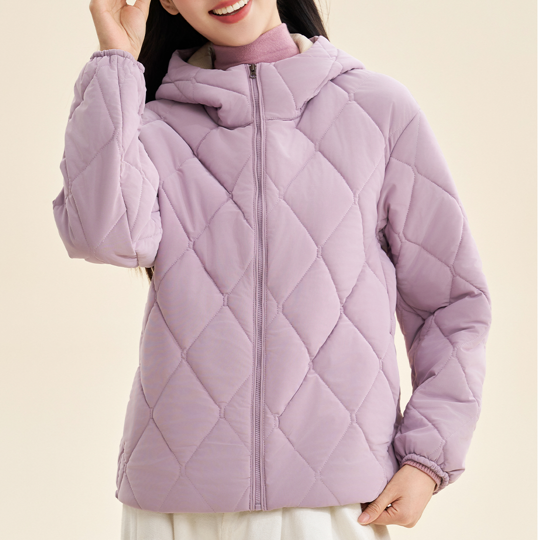 纪凡姬-7011-休闲款冬季保暖泡芙衣宽松纯色防风连帽短外套