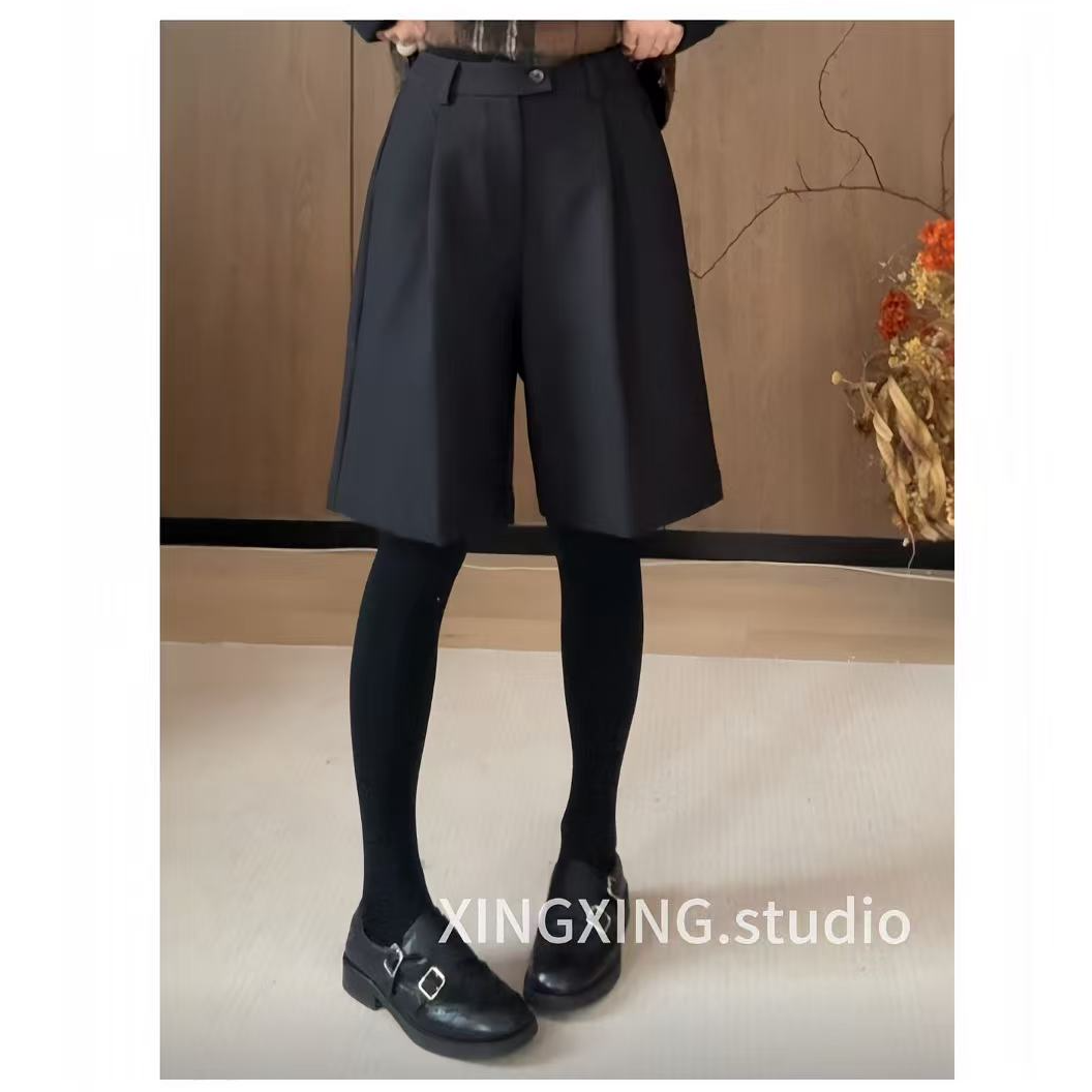 X.x.高级感通勤中高腰阔腿短裤女显瘦百搭休闲裤3976