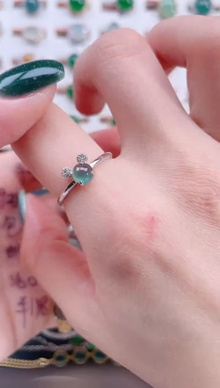银S925镶嵌戒指翡翠天然翡翠