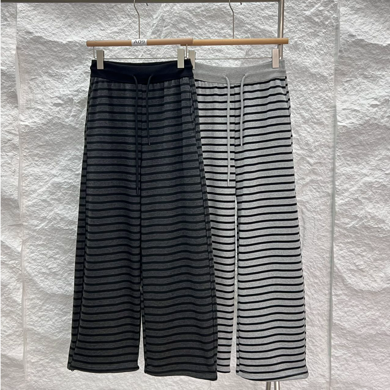 冬季加绒条纹拼接高腰大码秋冬透气休闲休闲裤运动裤1068