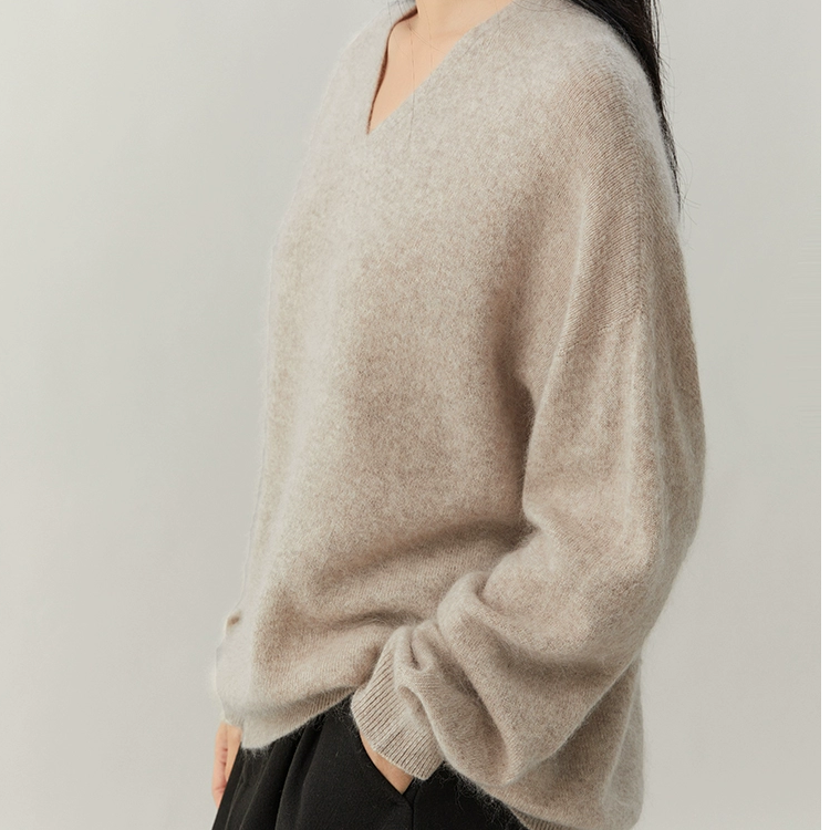 定制纱 羊绒羊毛拉毛 无缝一体 v领 超柔90康家精纺毛条A类品