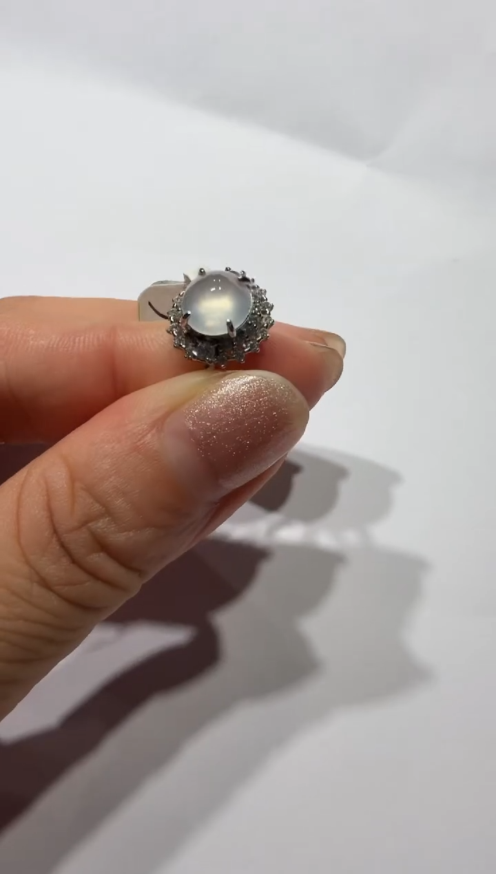 银S925镶嵌戒指翡翠925银镶缅甸A货翡翠戒指