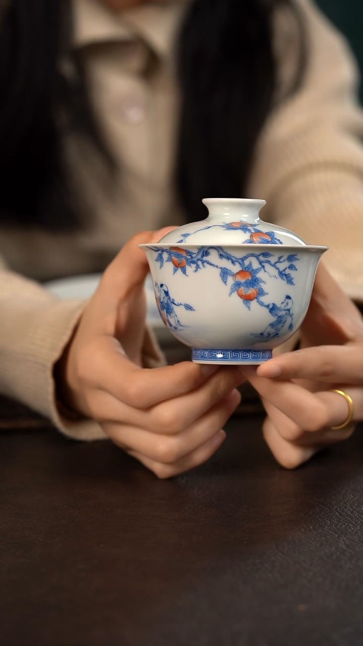 【闪购商品】杯聚澜堂九桃五福盖碗