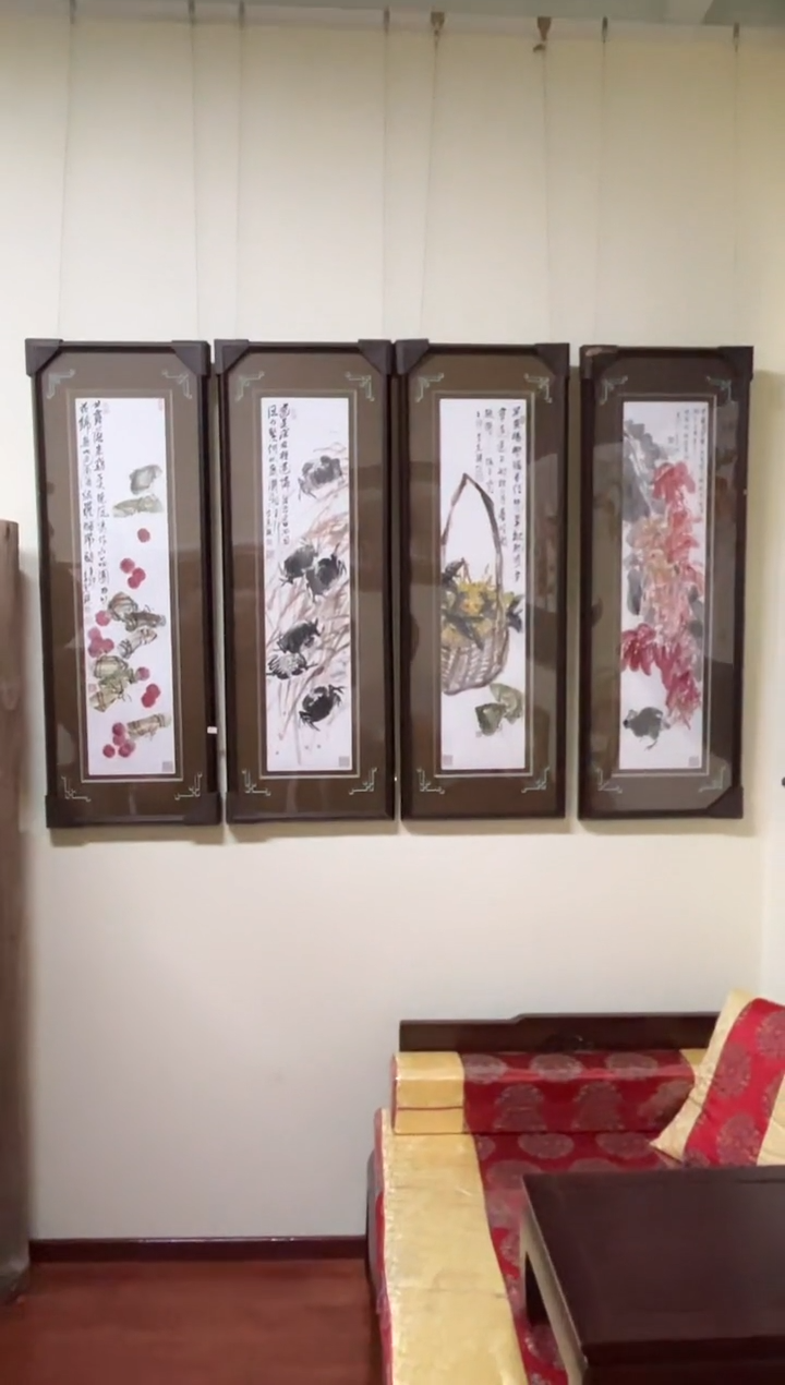 【闪购商品】绘画李克瑛-8平尺-四条屏-带框-花鸟