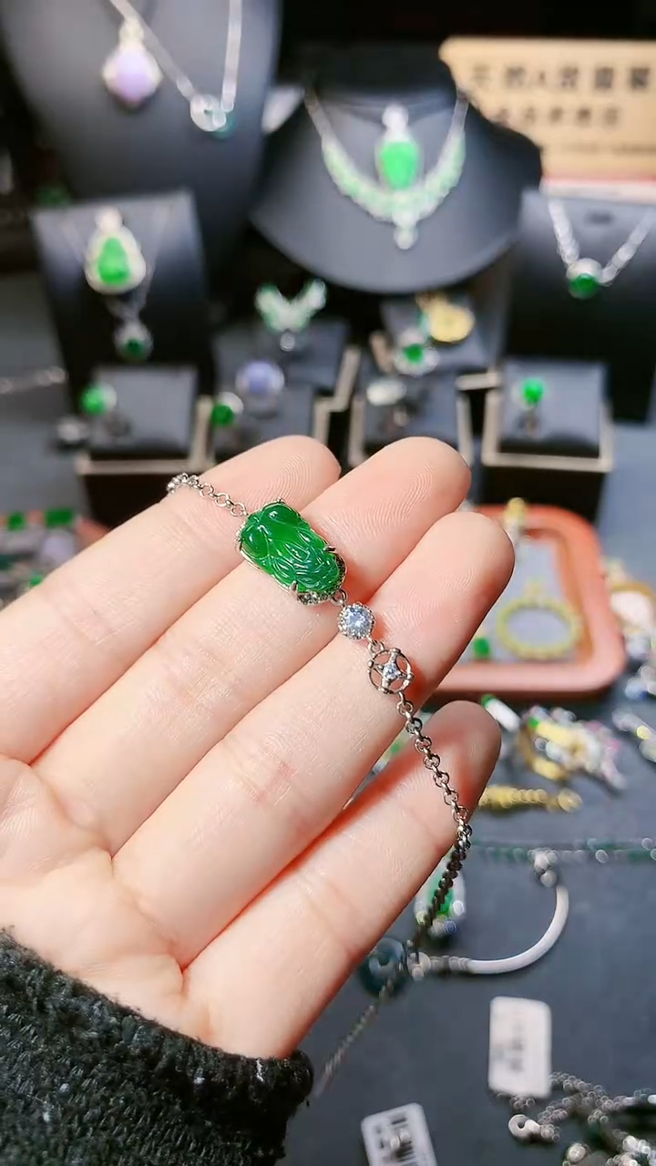 【闪购商品】翡翠手链银S925镶嵌手链