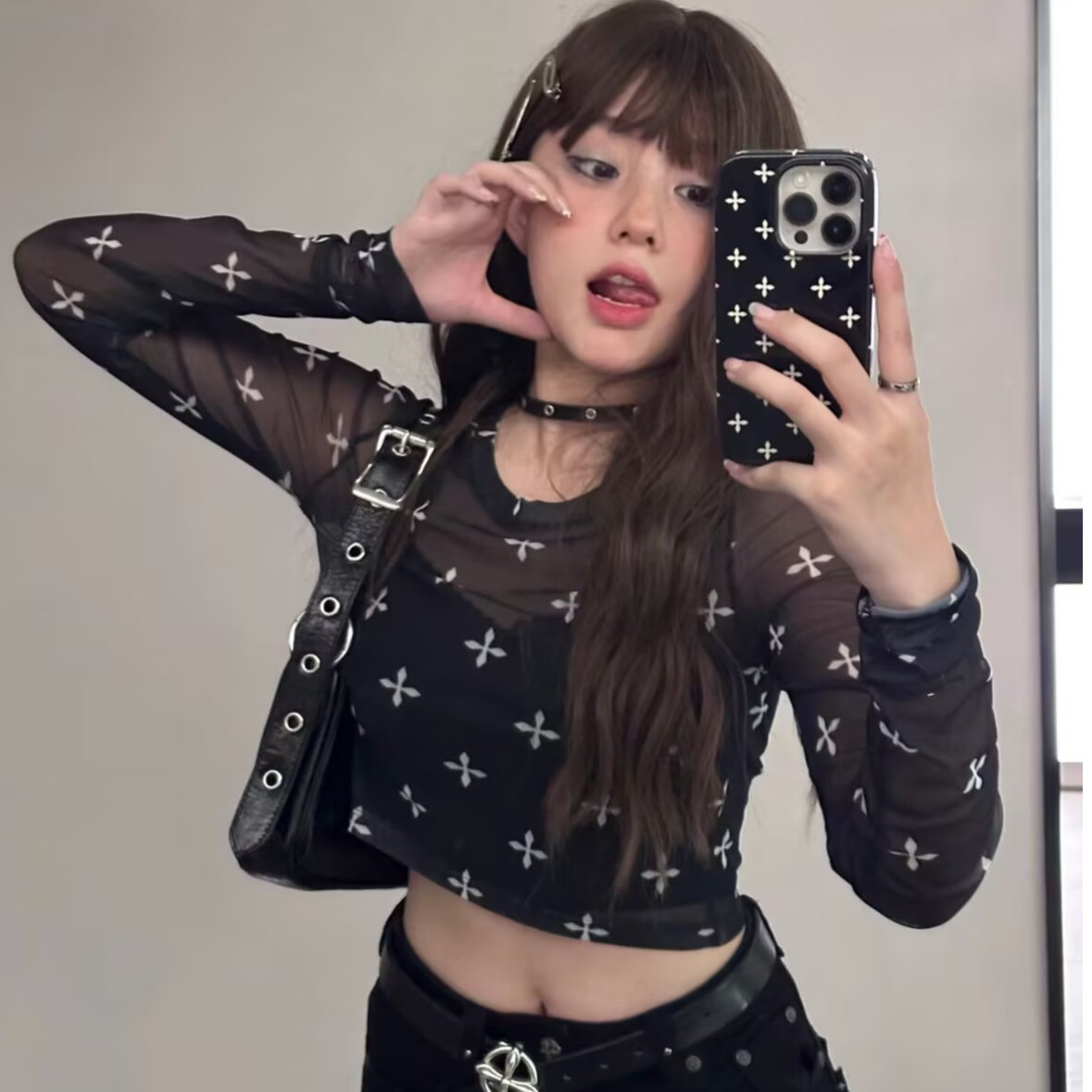 黑花园网纱紧身衣长袖短款皮肤衣打底显瘦修身T恤防晒衣女夏上衣