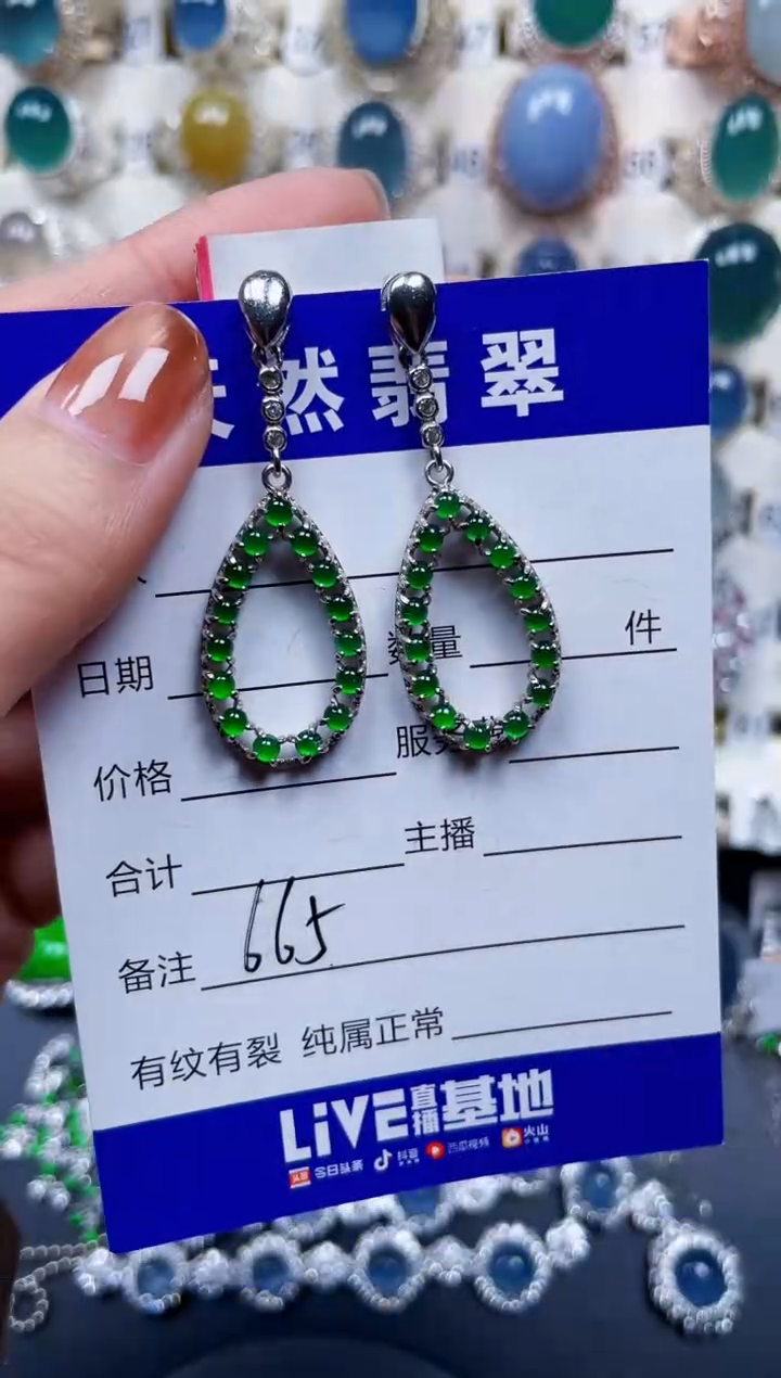 银S925镶嵌翡翠耳饰665