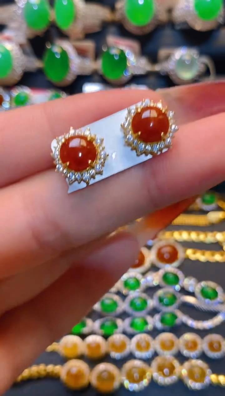 翡翠银S925镶嵌耳饰天然