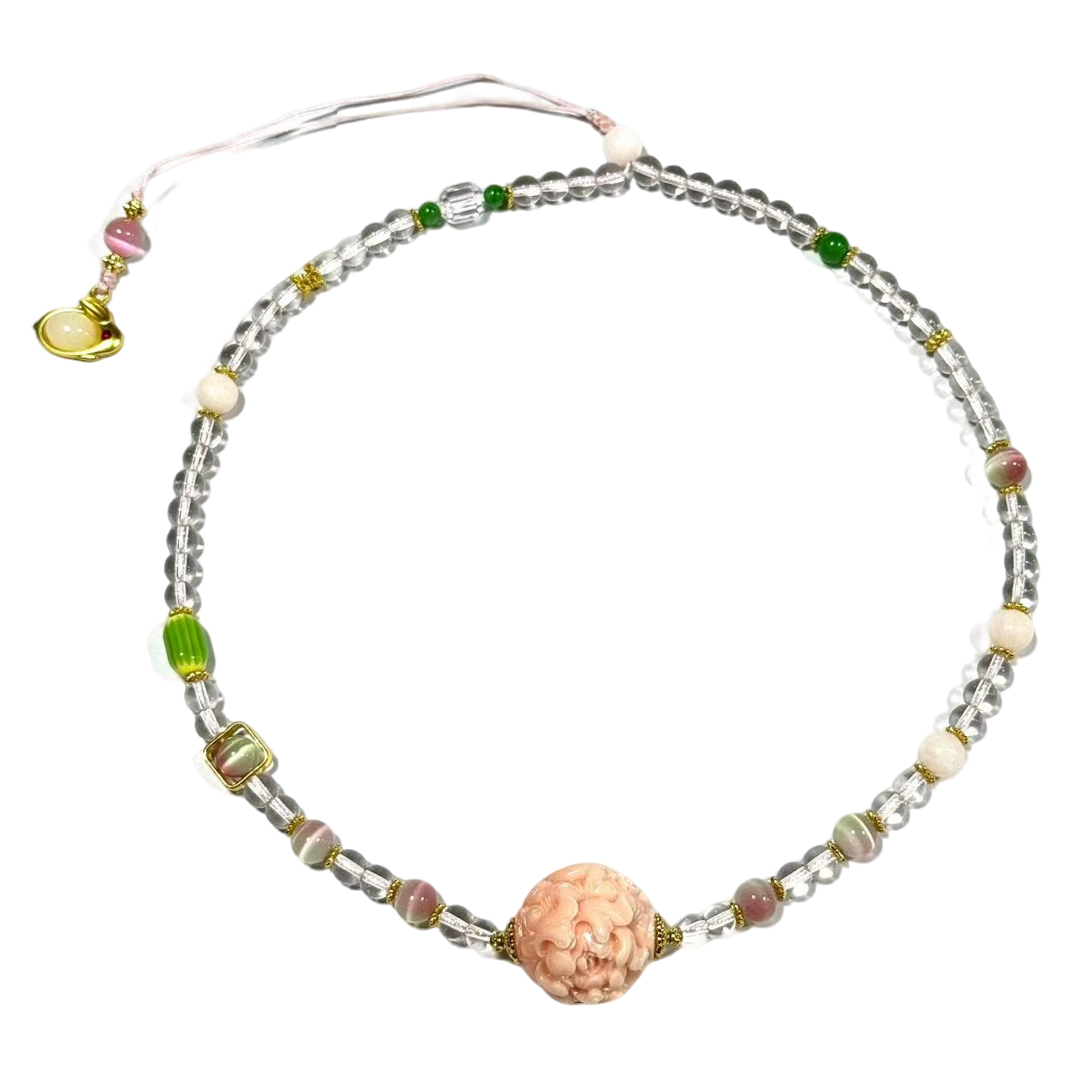 【符老板】x754-国风设计款蓝针DIY三姑娘牡丹花圆珠锁骨链-赠礼盒