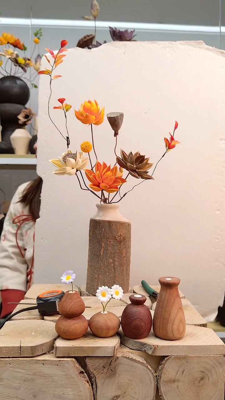 木实木花瓶配花一套