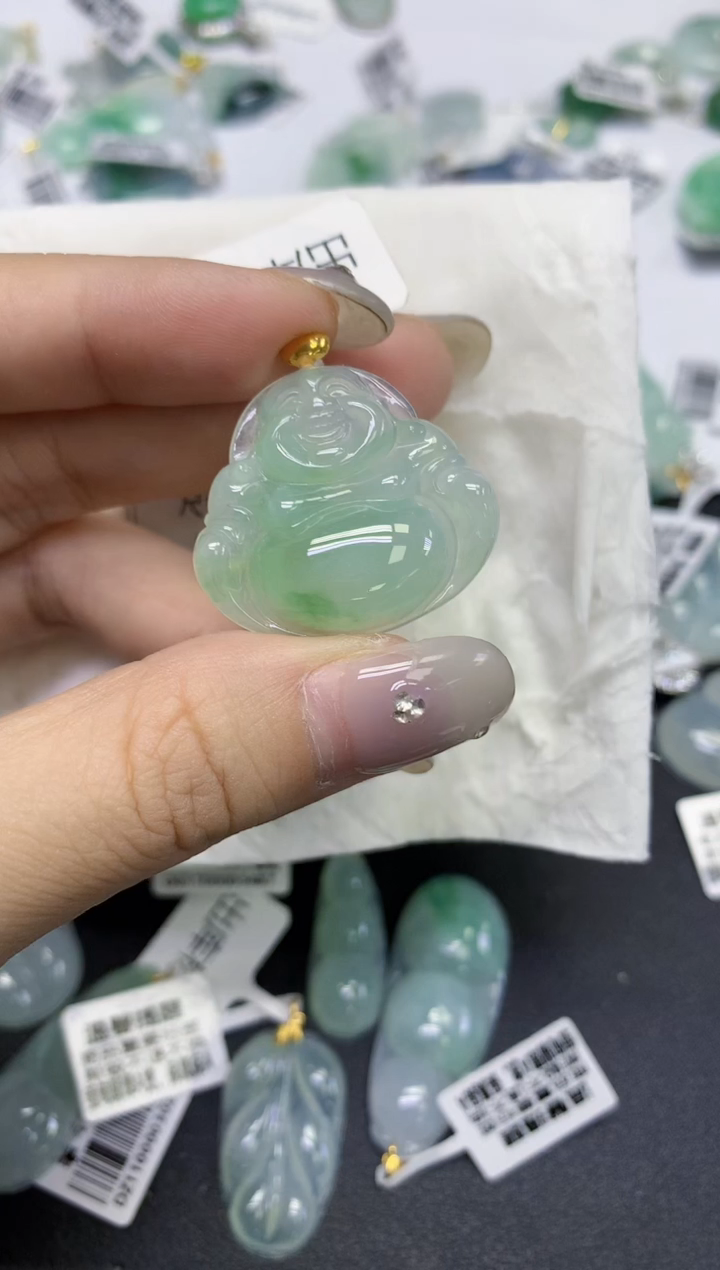 颈饰18K金镶嵌翡翠天然缅甸翡翠A货百元以上9元证书费自理