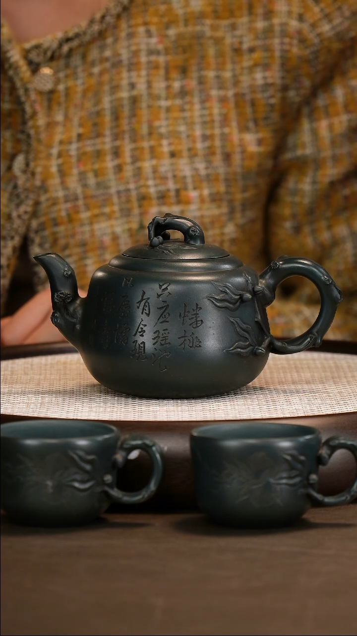 茶壶紫砂【ZXH】可心老绿泥 蟠桃祝寿套组 520cc