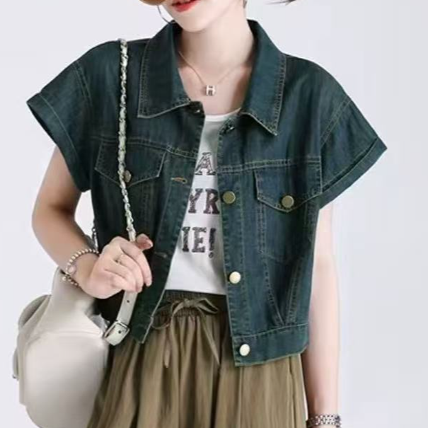 夏季新款设计感短袖牛仔短款外套女宽松显瘦百搭上衣#9929