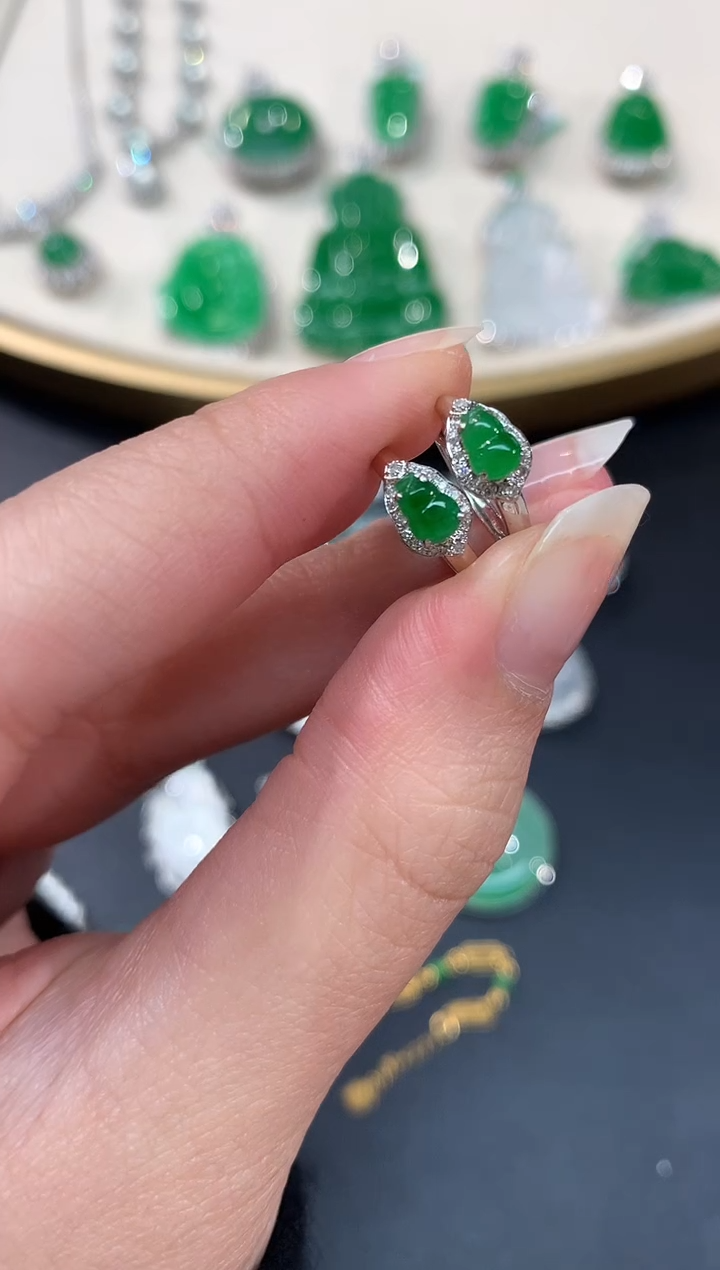 【闪购商品】翡翠耳饰18K金镶嵌A49|1980