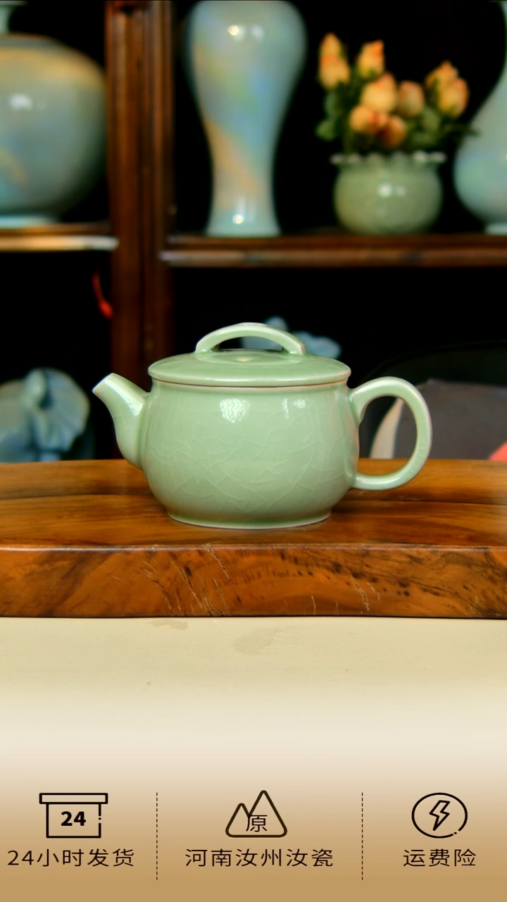 全手工豆绿釉汉瓦壶赠一杯