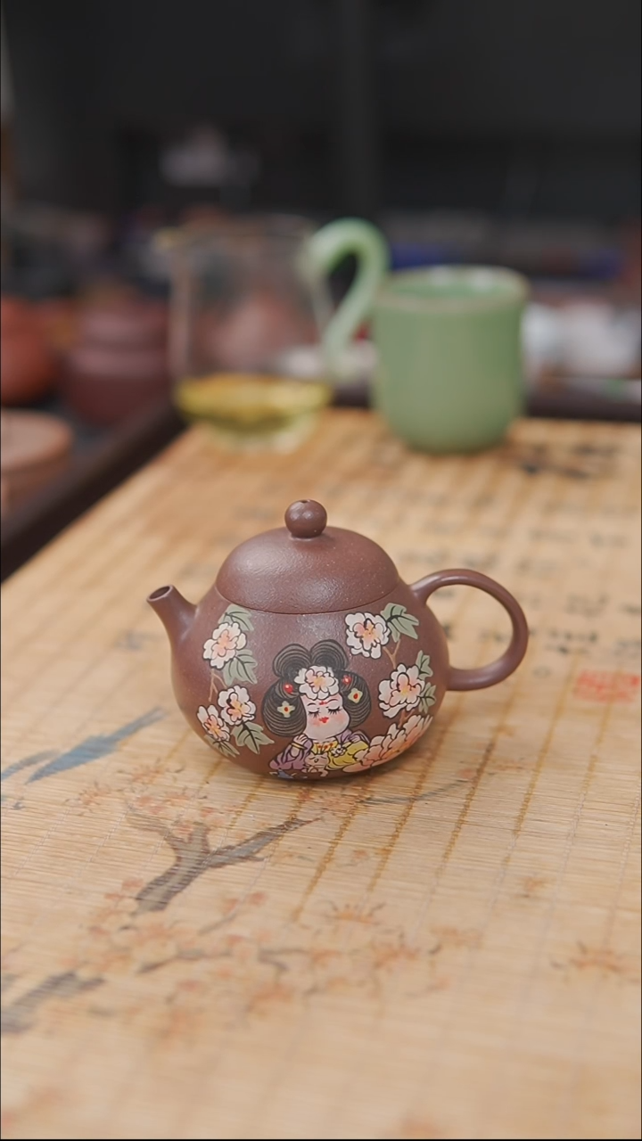 茶壶紫砂梨皮紫泥   半手工  泥绘文旦壶