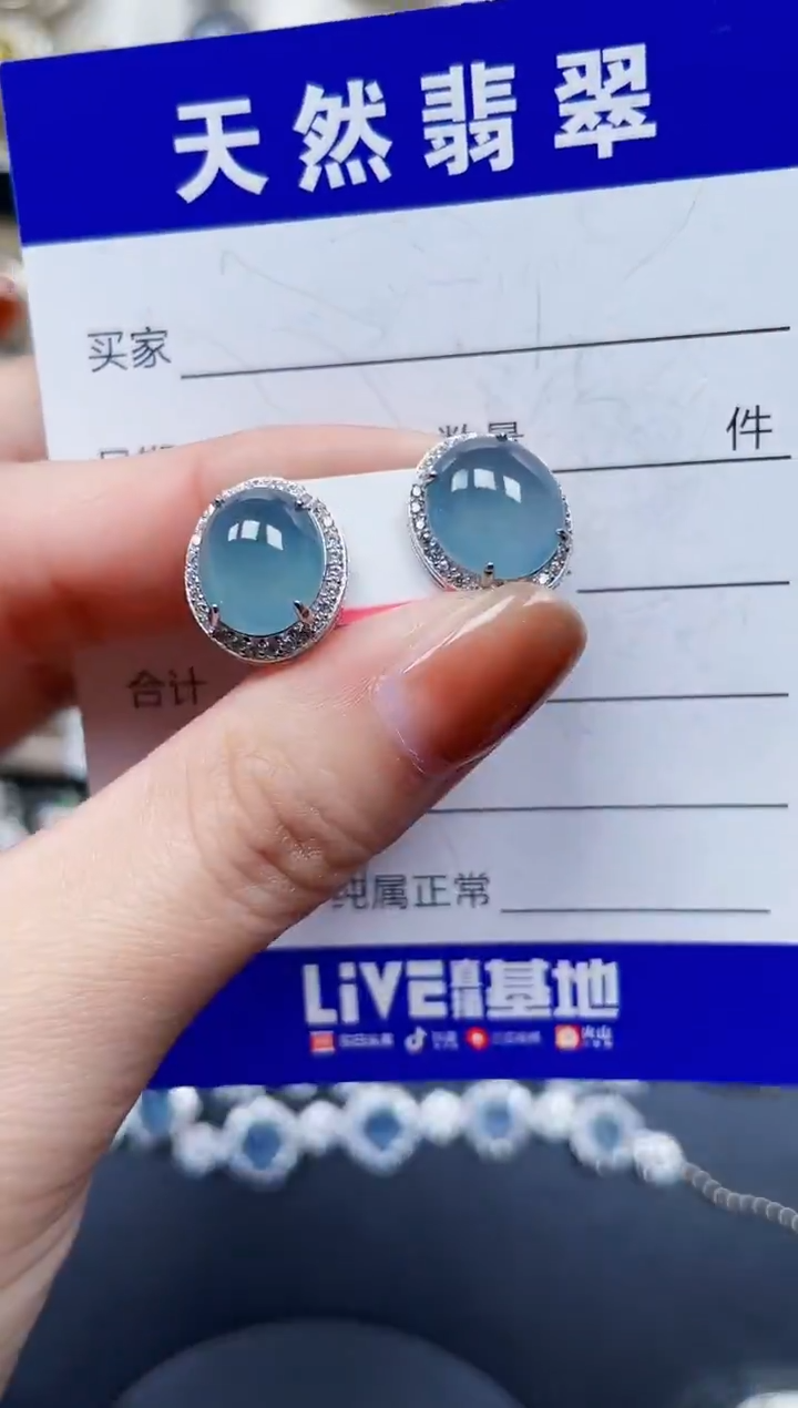 银S925镶嵌翡翠耳饰327