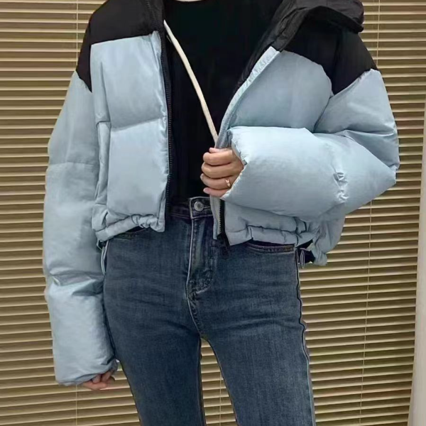 【耿老板1176#P】撞色拼接精致短款显高面包服保暖战袍安心绒羽绒服