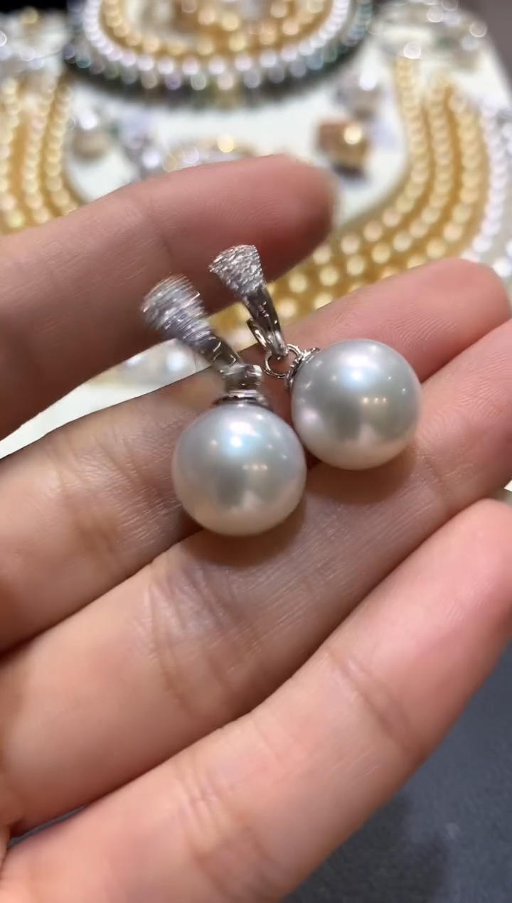 18K金镶嵌耳饰海水珍珠m112  