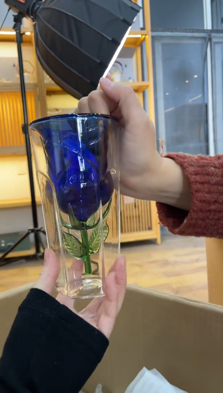 蓝色玫瑰花双层杯啊啊
