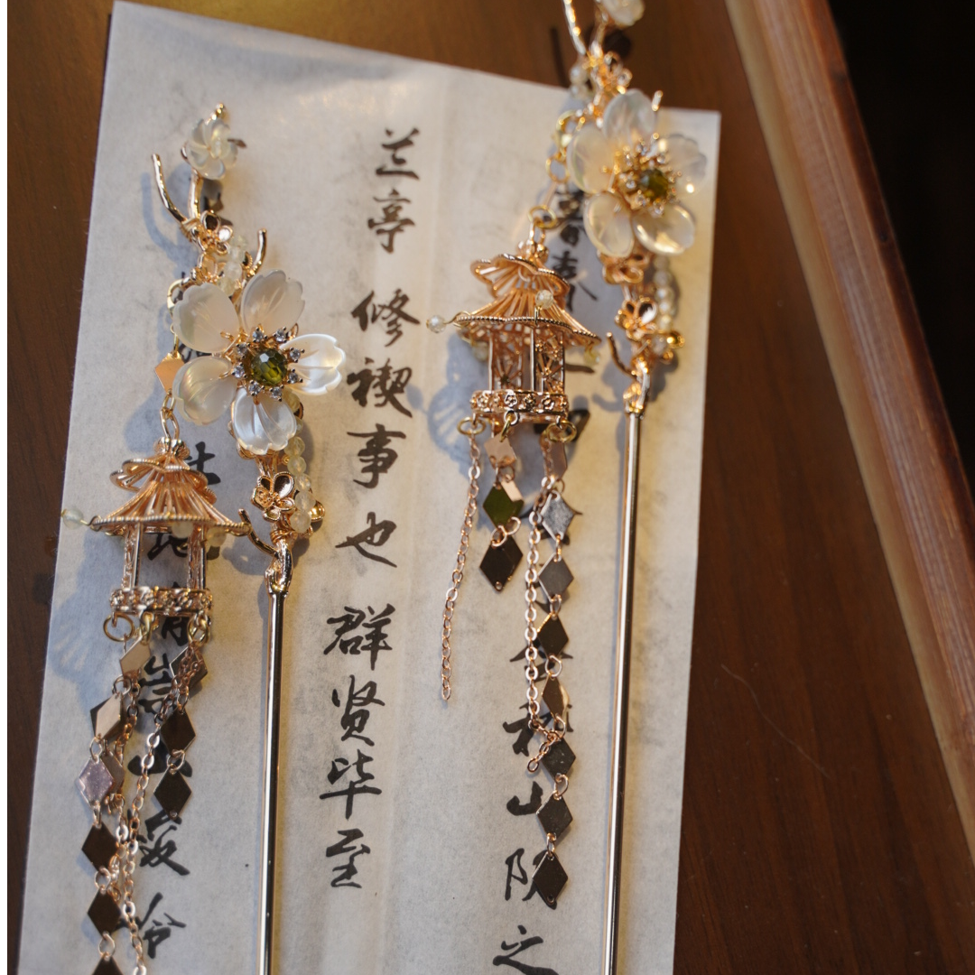 森系女复古/宫廷民族风发簪对夹步摇簪子旗袍复古仙气饰品古风