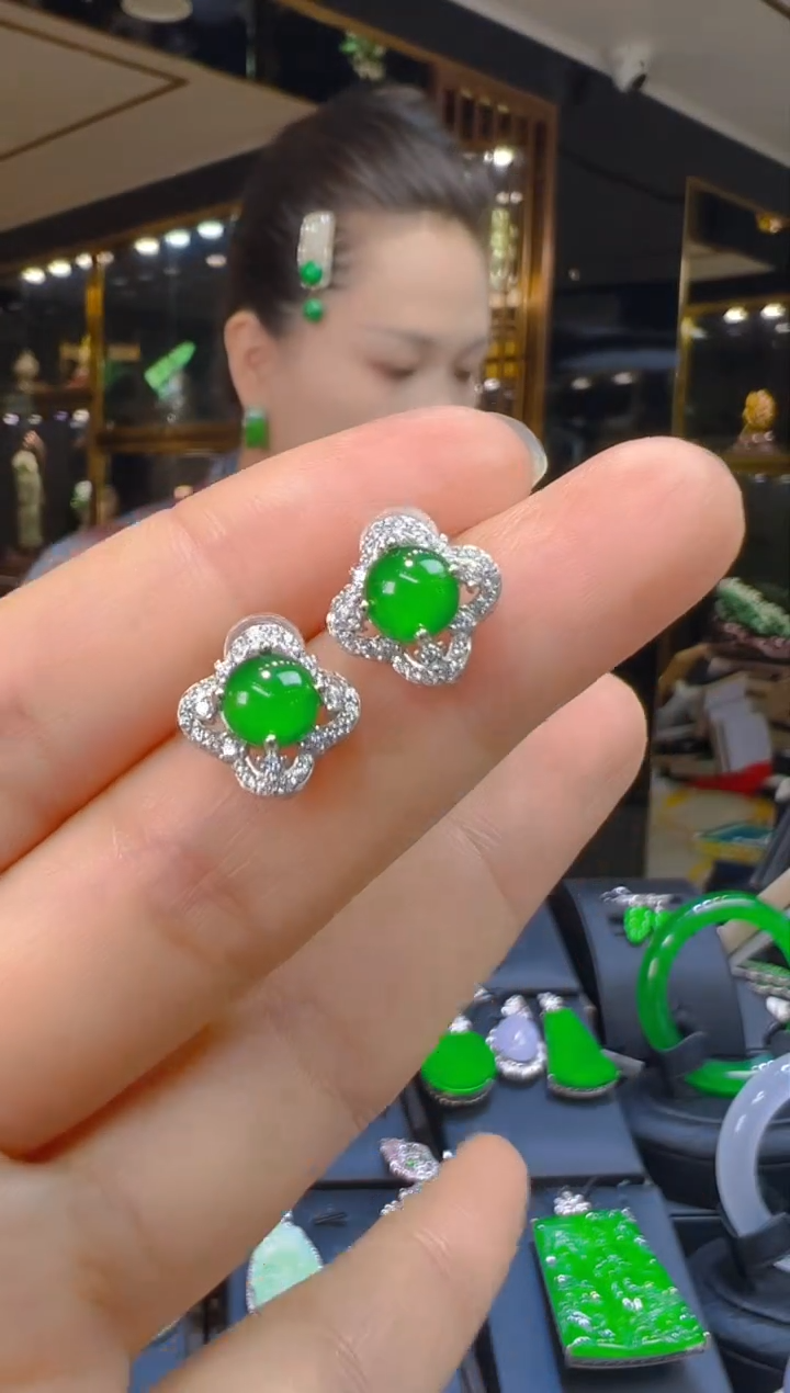 翡翠银S925镶嵌耳饰137（多样性发其一）