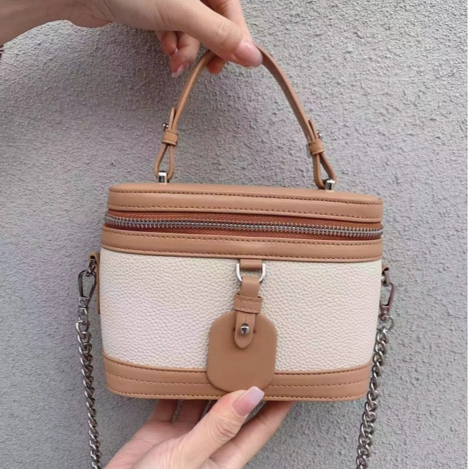 【云云甄选】SLBL-2027-米配棕-14*9*18轻奢时尚女士新款单肩斜挎包