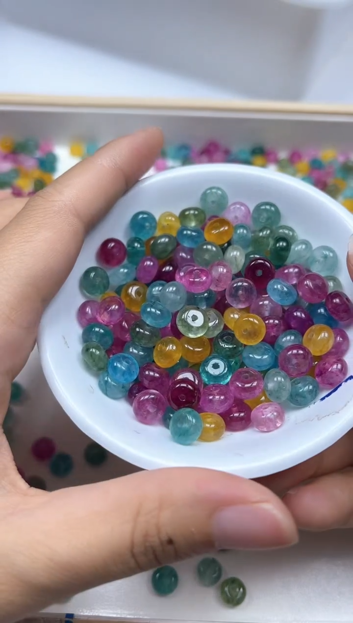 散珠未镶嵌碧玺D31彩虹碧玺算盘5*8mm20个8元