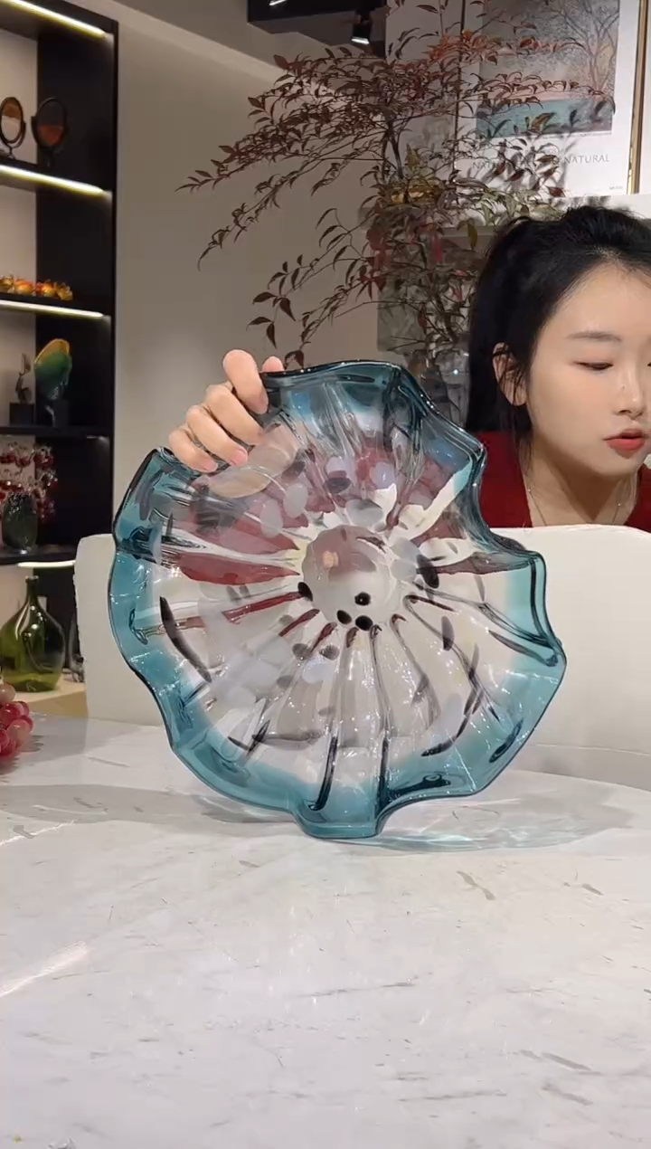 【闪购商品】琉璃蓝色荷叶果盘