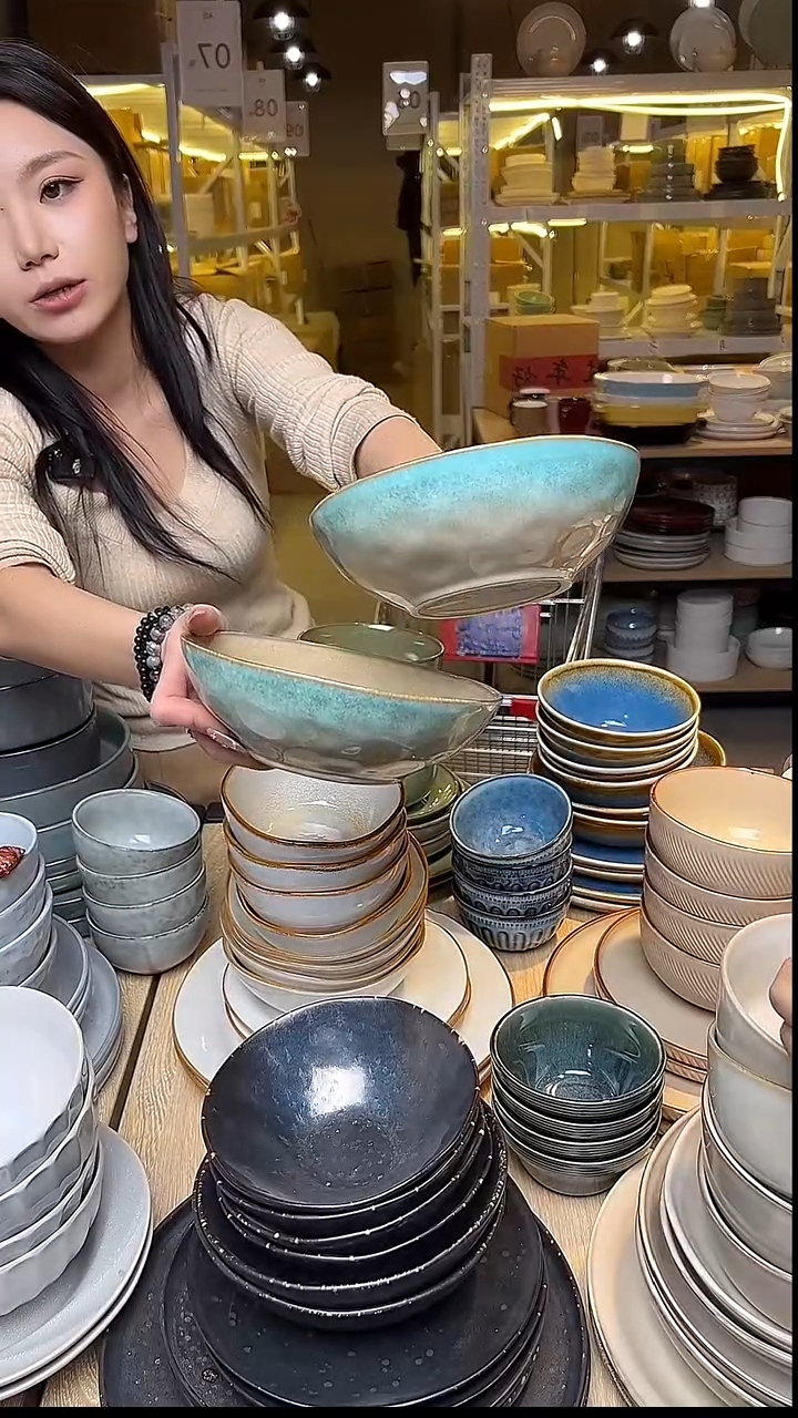 瓷210外贸尾货窑变釉下彩默外微瑕7寸
