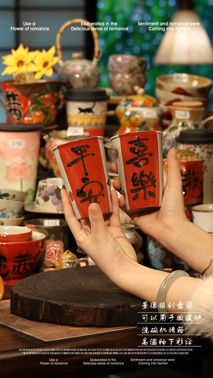 陶瓷一对景德镇高温釉下彩手工手绘款式