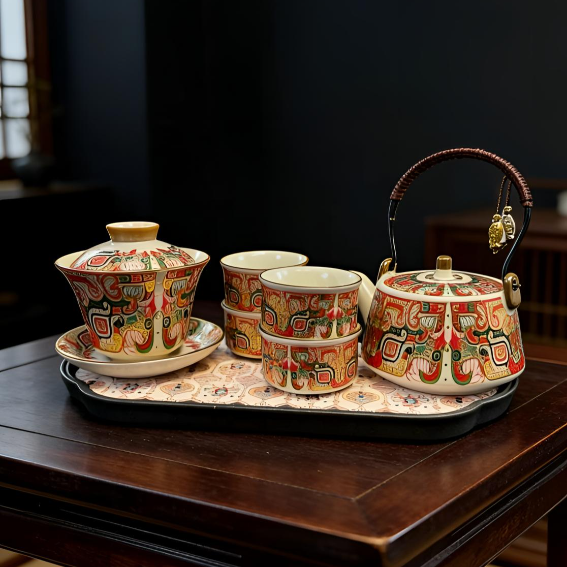 饕餮功夫茶具套装家用陶瓷客厅茶壶盖碗茶杯全套办公室高档泡茶器