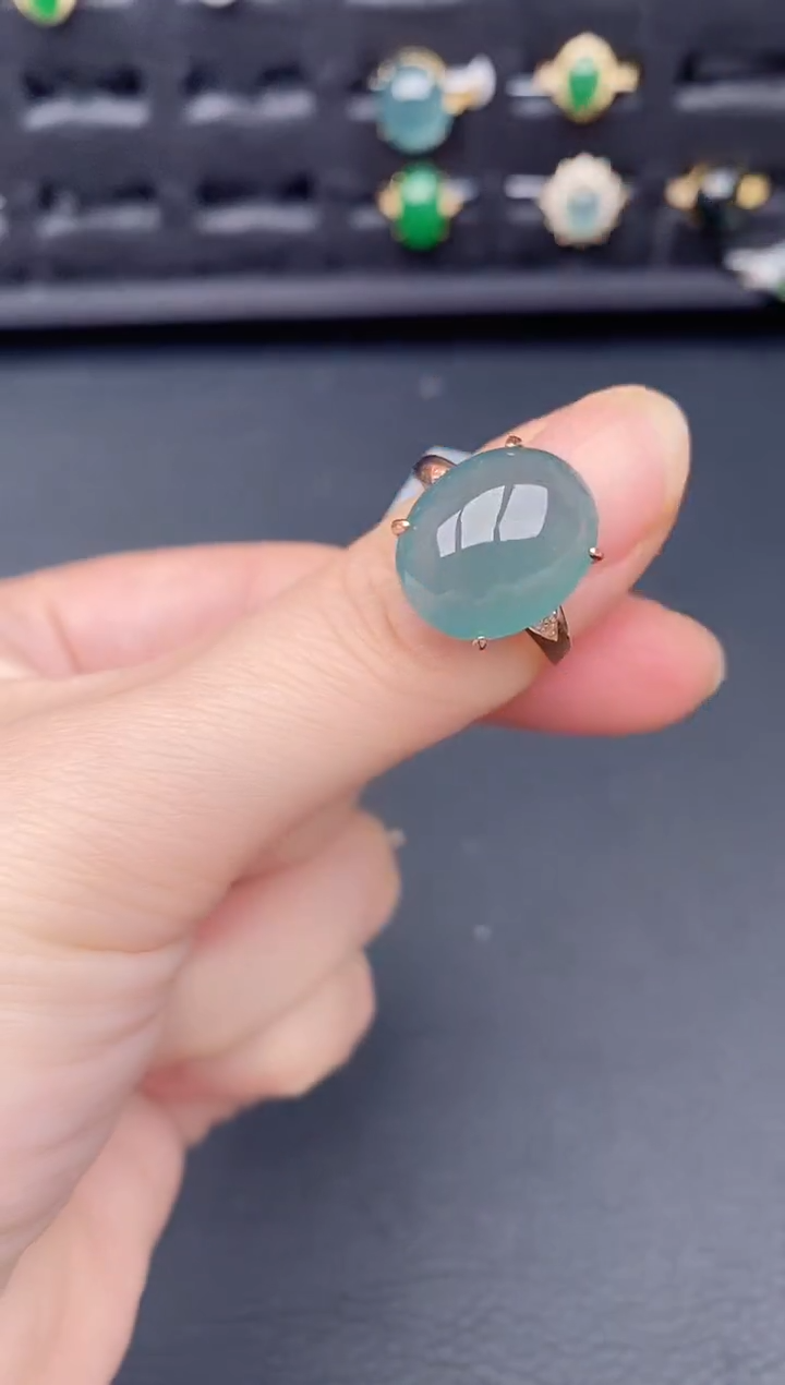 银S925镶嵌戒指翡翠天然a货翡翠109