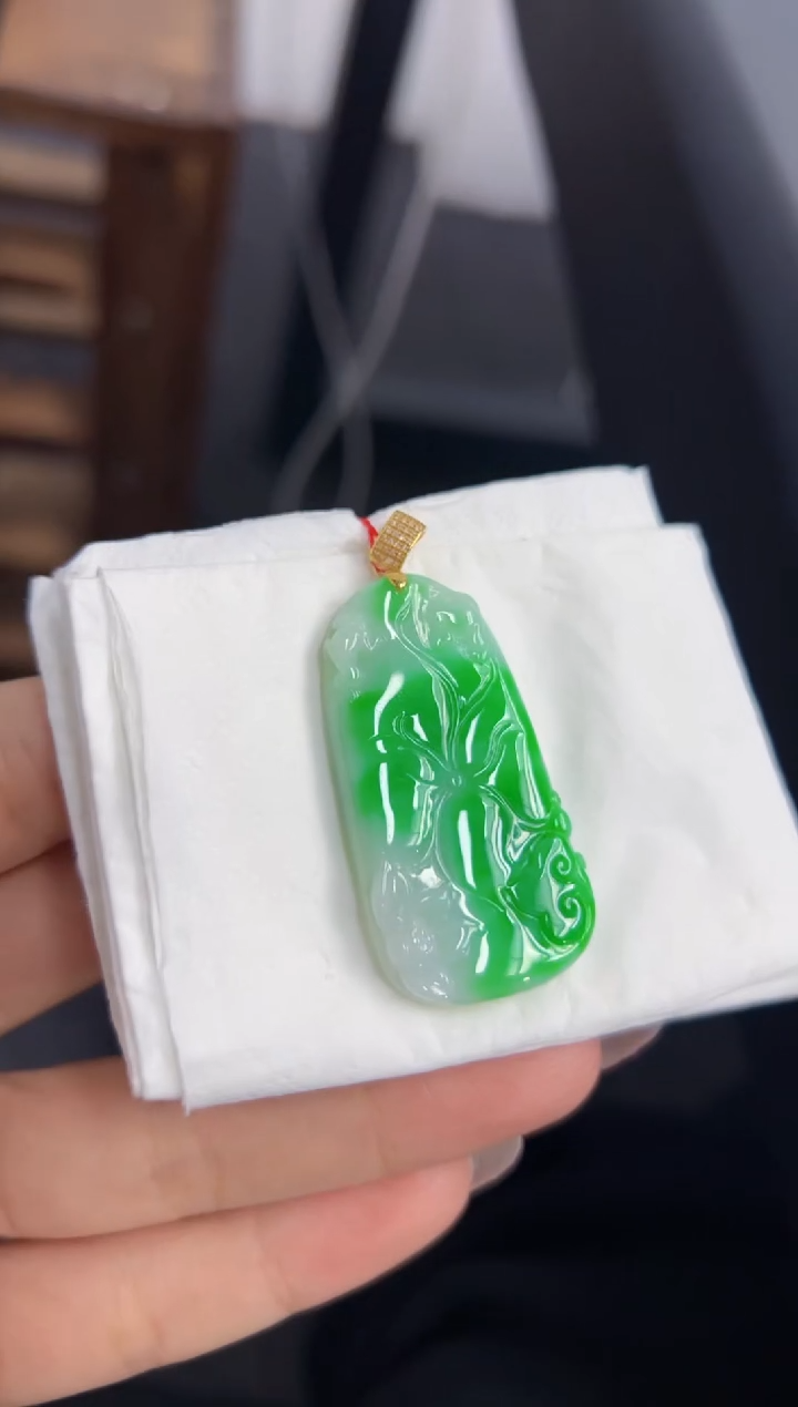 【闪购商品】翡翠颈饰18K金镶嵌Q缅料A货翡翠/支持复检/一件