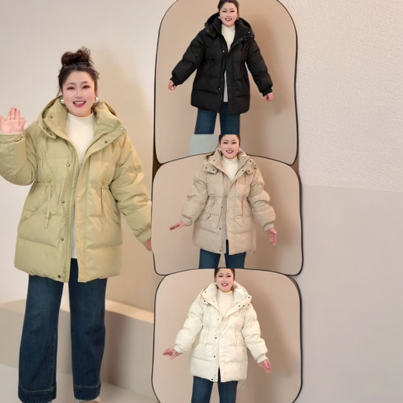悦悦大码女装新款加大码收腰显瘦羽绒服女200斤胖mm中长款外套